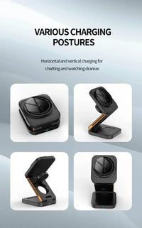 3 in 1 Foldable Magnetic Wireless Charger Stand Fast Charging Station for iPhone 16 15 14 13 12 iWatch 10-2 Airpods Pro Max