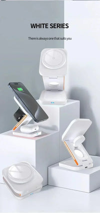 3 in 1 Foldable Magnetic Wireless Charger Stand Fast Charging Station for iPhone 16 15 14 13 12 iWatch 10-2 Airpods Pro Max
