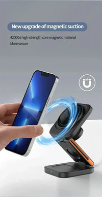 3 in 1 Foldable Magnetic Wireless Charger Stand Fast Charging Station for iPhone 16 15 14 13 12 iWatch 10-2 Airpods Pro Max
